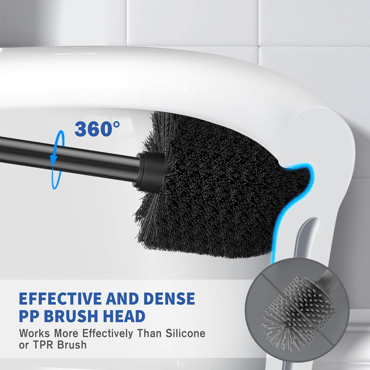 Toilet Brush and Holder, Toilet Brush Stainless Steel, Toilet Bowl Brush for Bathroom Toilet-Ergonomic, Elegant,Durable (Black)
