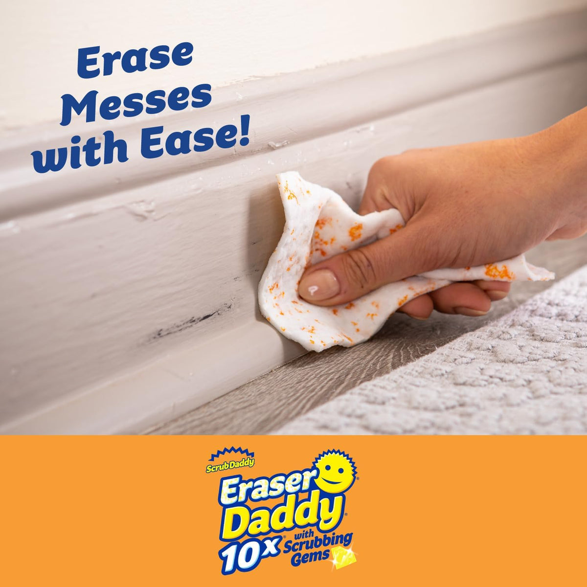 Scrub Daddy Eraser Daddy Sheets - 10x More Durable Than Traditional Erasers with Scrubbing Gems - Removes Dirt, Scuffs & Stains - Water-Activated (6 Pack)