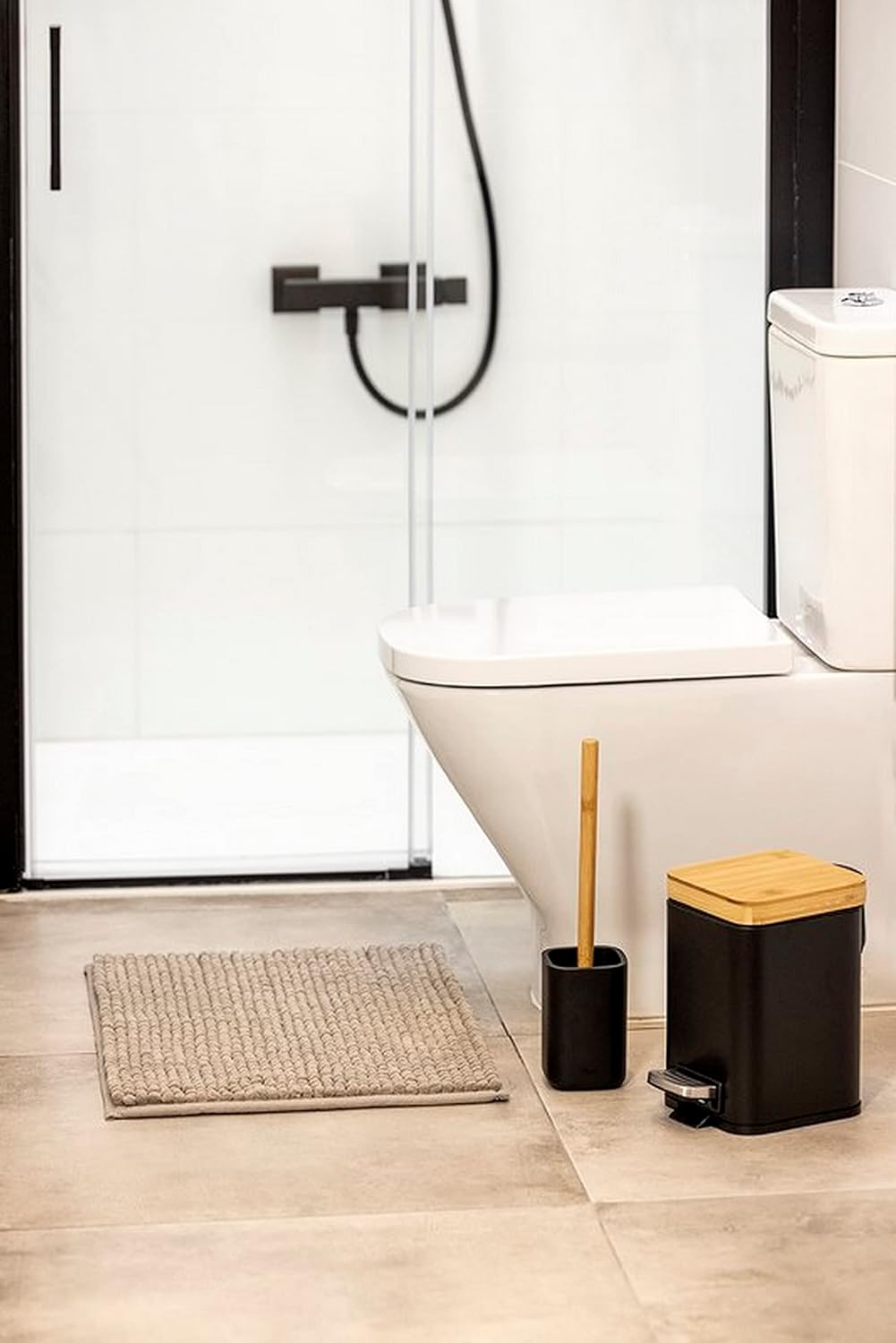 Vigar Zense Toilet Brush and Holder Set, Toilet Bowl Brush with Polyresin Stone Holder, Bathroom Sets for Bathroom Decor and Accessories, Cool Black