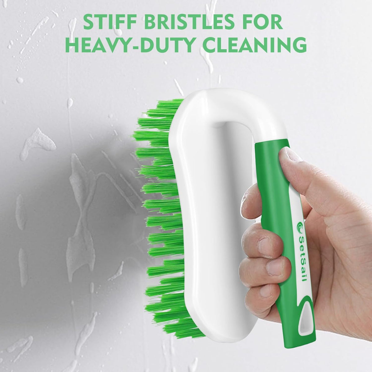 SetSail Scrub Brush, Heavy-Duty Scrub Brushes for Cleaning with Stiff Bristles Cleaning Brush for Shower, Bathroom, Carpet, Kitchen and Bathtub Scrubber - 2 Pack Green