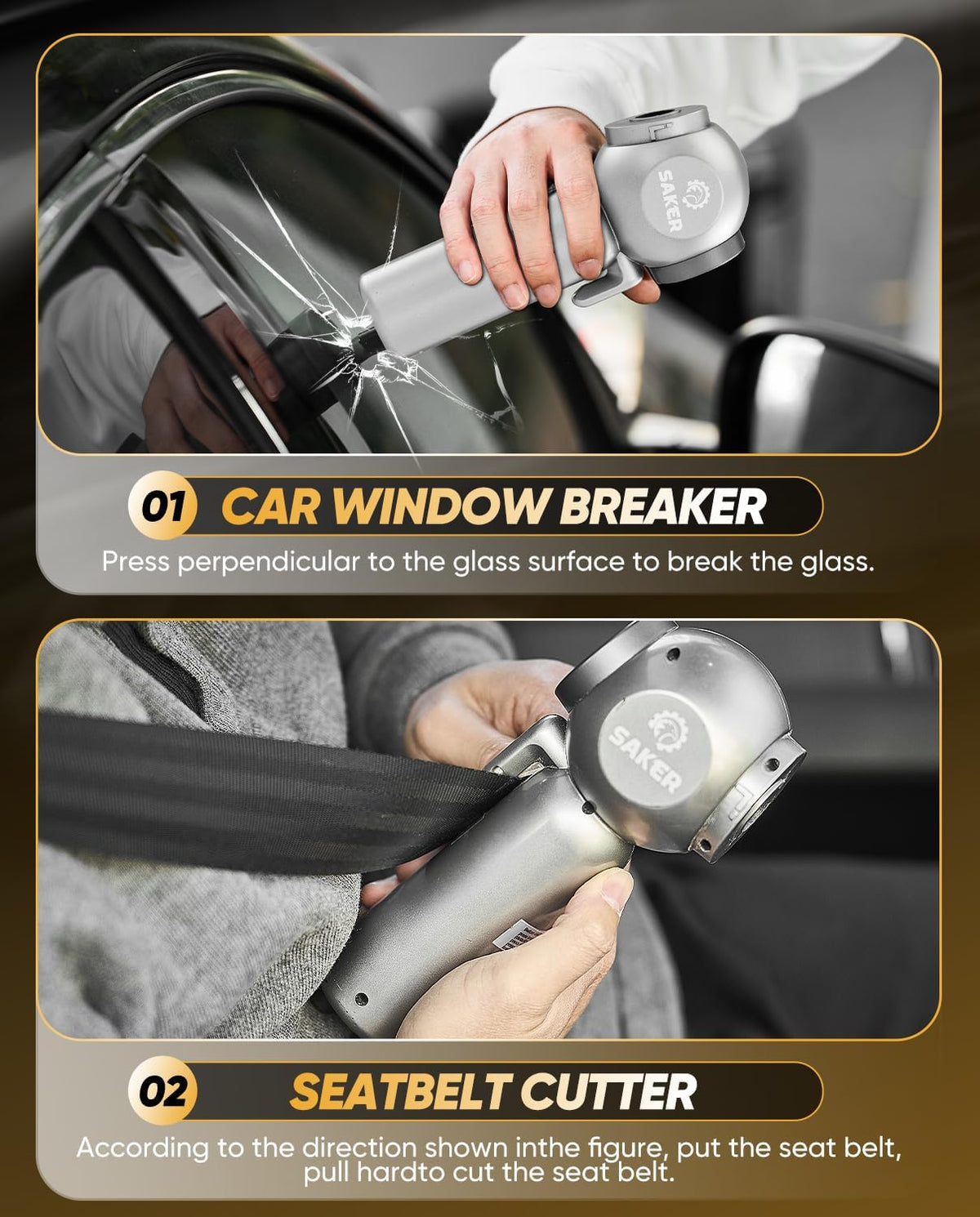 Saker Car Vacuum Portable 6-in-1 Handheld Cordless Vacuums, 20000PA Suction, 7800mAh Blower, Window Breaker, Seatbelt Cutter for Car, Home & Office Cleaning SW102 Silver
