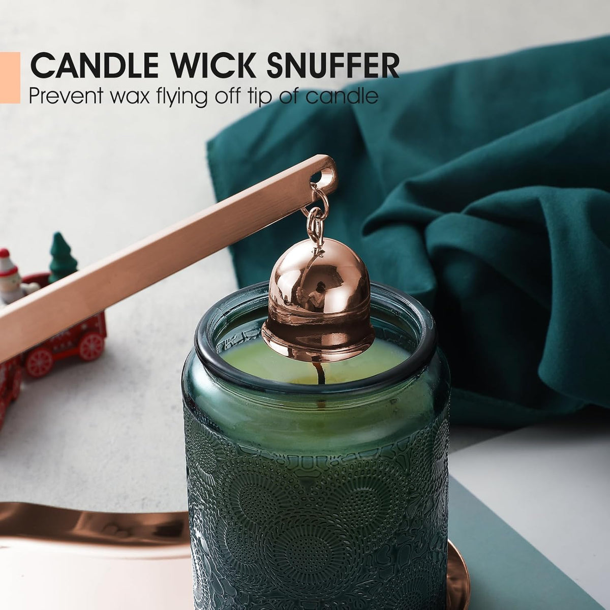 PATOISE 4 in 1 Candle Accessory Set, Candle Wick Trimmer Cutter Mini, Candle Snuffer, Candle Wick Dipper, Tray Holder in Gift Package for Candle Aromatherapy Lovers(4PCS Rose Gold)