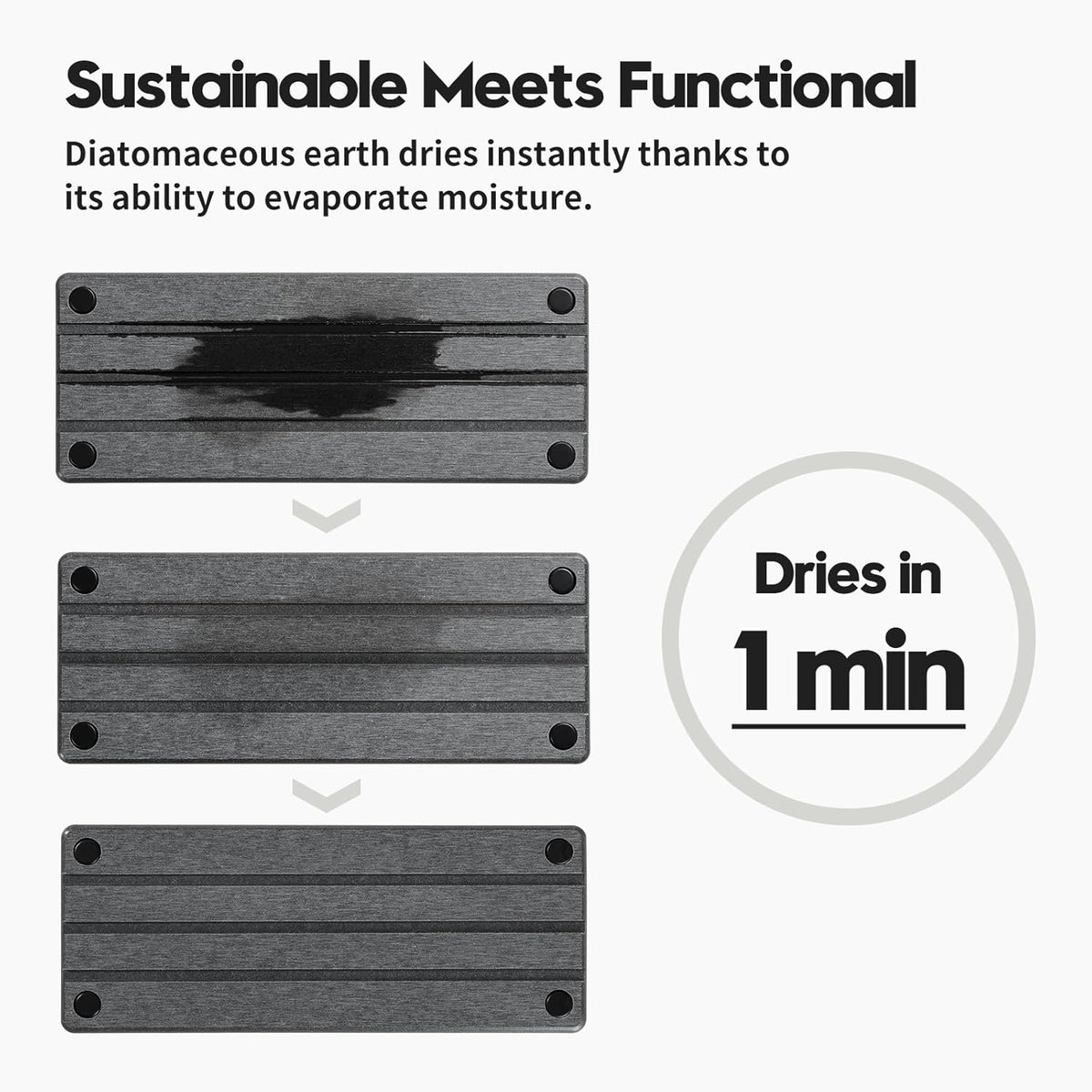 2 Pack Fast Drying Water Absorbing Diatomite Stone Mat Tray for Kitchen & Bathroom Counter - Instant Dry Sink Caddy Organizer - Vanity Holder for Soap and Sponge – Charcoal 10" x 4"
