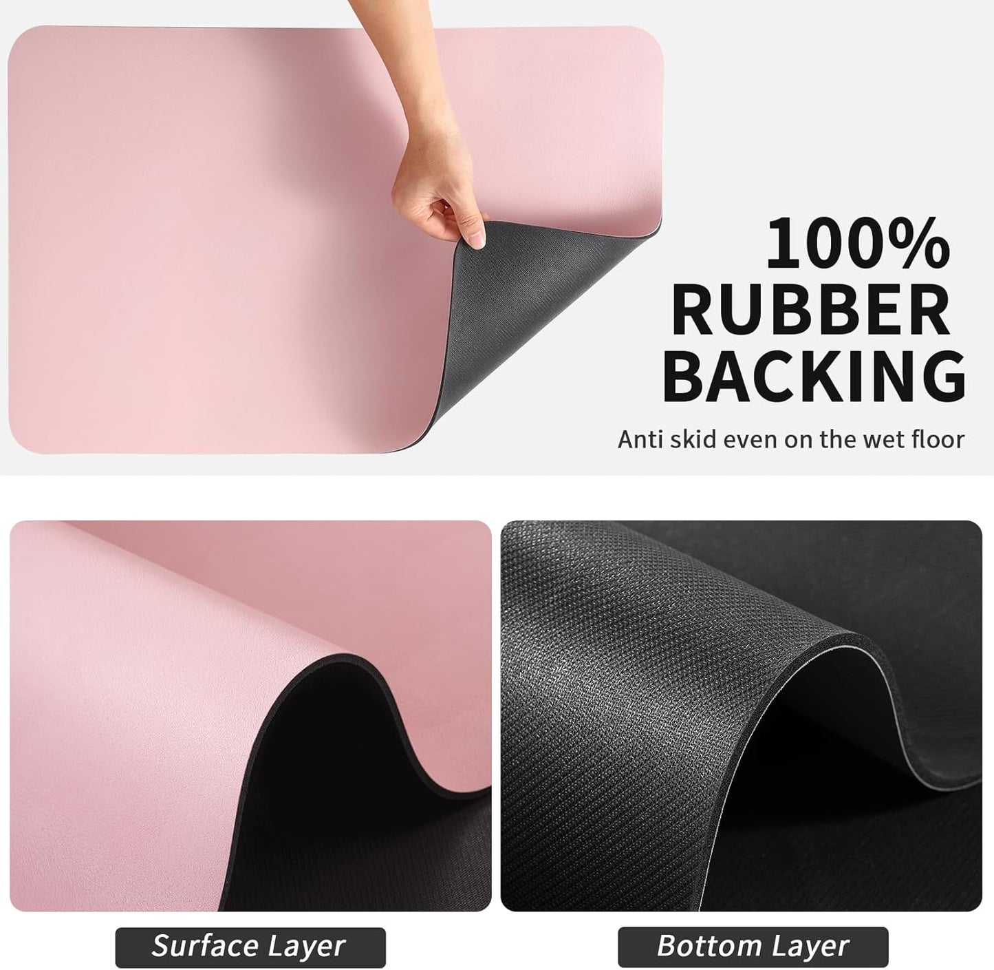 Dish Drying Mat for Kitchen Counter, Heat Resistant Drainer Mats with Non-slip Rubber Backed, Hide Stain Kitchen Super Absorbent Draining Mat, Easy to Clean Dish Rack Pad, Pink 18"x32"