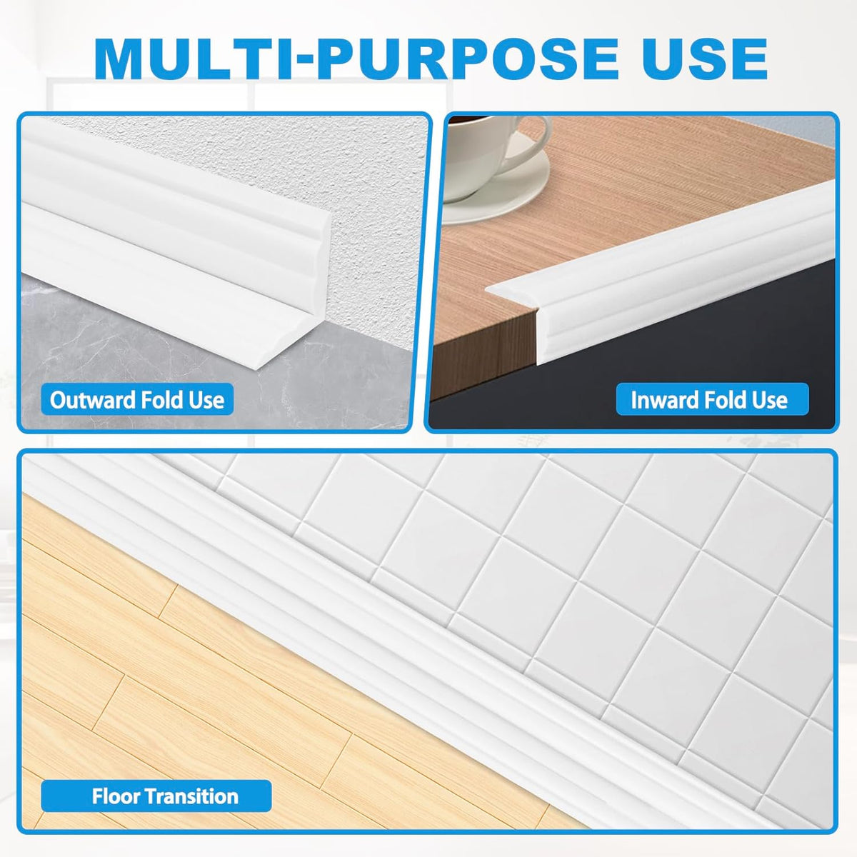 Wall Corner Protector Peel and Stick Corner Trim Molding Flexible Inside & Outside Wall Edge Guard Self Adhesive Moulding Trim for Edge Use, White, 2.3” W x 10’ L