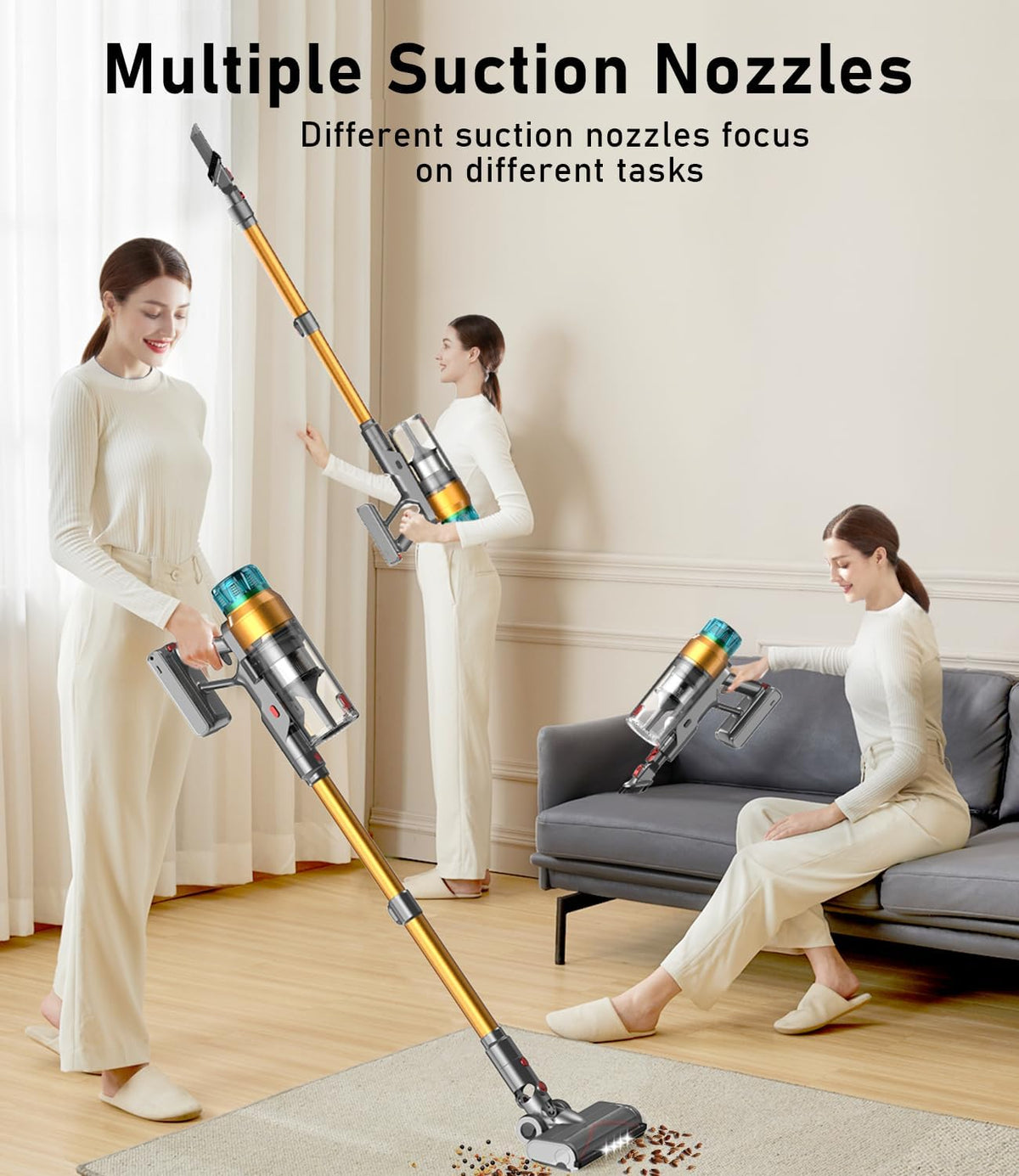 Cordless Vacuum Cleaner for Home 600W 55Kpa Upgraded Powerful Stick Vacuum Up to 60Mins, Anti-Tangle & Wall Mount Charging, 8 in 1 Lightweight Vacuum Cleaners for Home/Pet Hair/Carpets/Floors