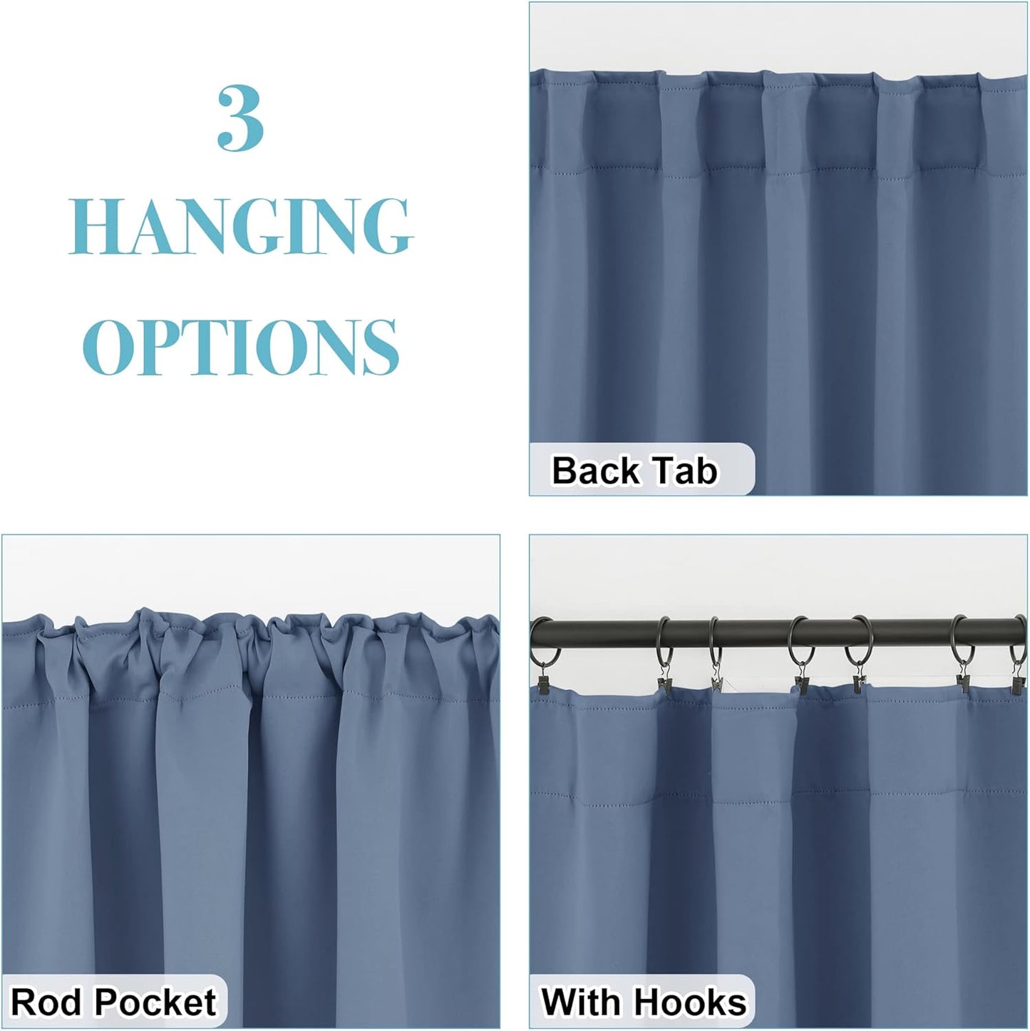 RYB HOME Coastal Blackout Curtains for Bedroom - Thermal Insulated Curtains and Drapes Privacy Shades for Living Room Dining Closet, W42 x L80 inch, 2 Panels, Aqua