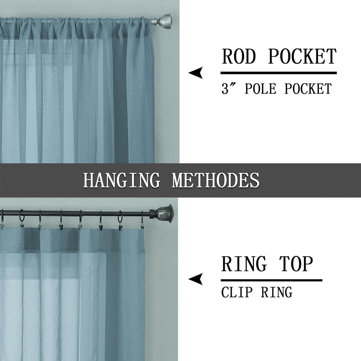 Tollpiz Sheer Curtain Linen Textured Living Room Curtains Sheer Light Filtering Rod Pocket Voile Curtain for Bedroom, 54 x 72 inches Long, Dusty Blue, Set of 2 Panels