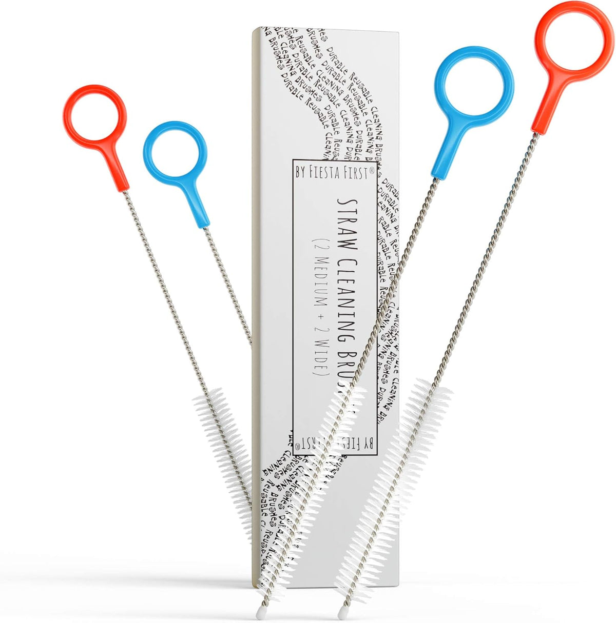 Heavy Duty Cleaning Brushes Set of 4 - Extra Long Straw Cleaners for Metal and Plastic Reusable Drinking Straws, to Clean Small Spaces, Sippy Cups, Water Bottles - Sturdy Hard Brush Bristles