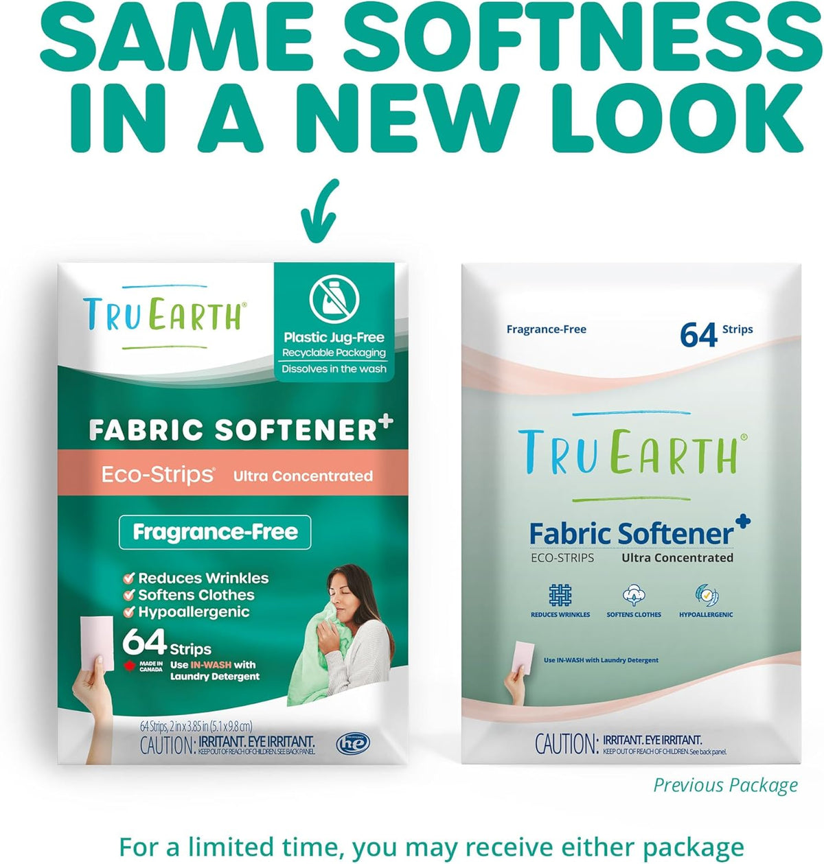 Tru Earth Fabric Softener Strips for Washing Machine, Alternative to Fabric Softener Liquid and Pods, Unscented Fragrance Free, Up to 128 Loads Per 64-Count