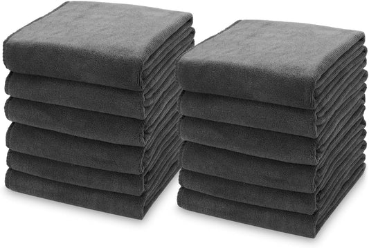 kimteny 13x28 Inches Kitchen Cloth Dish Towels, 400 GSM Premium Dishcloths, Super Absorbent Coral Velvet Microfiber Cleaning Cloths, Fast Drying Rags for Washing Dishes (12 Pack, Dark Grey)