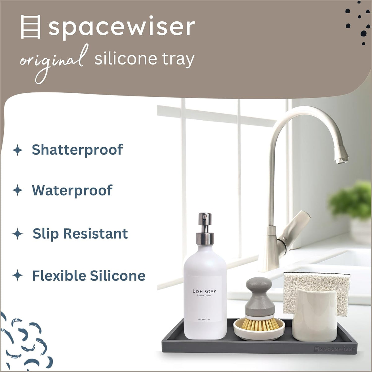 Countertop and Vanity Tray - 2 PC Large 11.7" Silicone Bathroom Trays, Counter Organizer, Dish Soap Sponge Holder Kitchen Sink Tray Organizer, Sink Caddy Toothbrush Key Kitchen Soap Trays