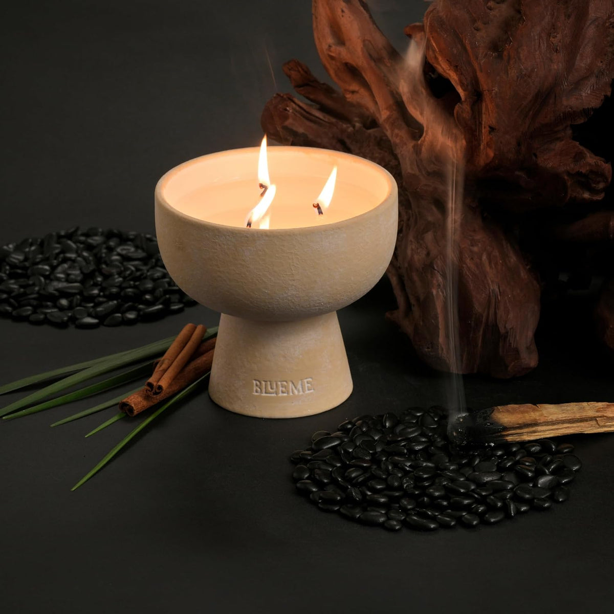 New BLUEME Wellness Candle Wax Refill, Contains Essential Oil, Sustainable, Hand Finished, Hand Poured, Premium, Luxury Ceramic, Natural Cotton Wick (24oz, Palo Santo & Vetiver)
