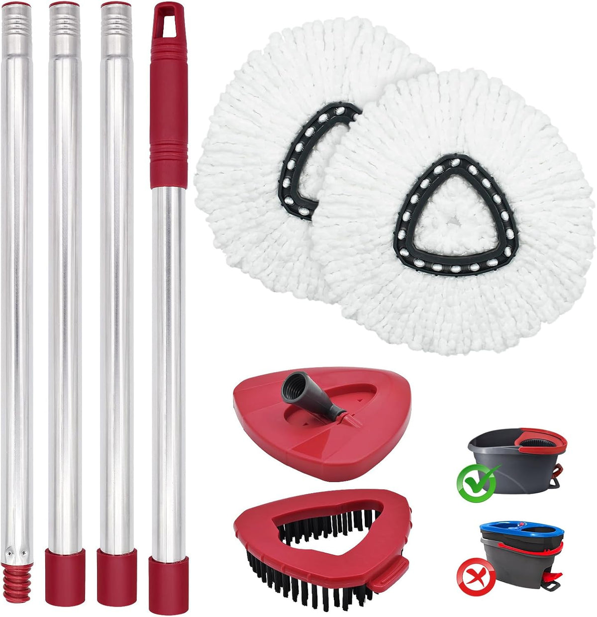 Mop Head Replacement, Base, Mop Handle for Ocedar EasyWring 1-Tank System, 2 Microfiber Mop Refills, Extendable Length 30-59" Mop Handle, Base and Scrubber for All Hard-surfaced Floor
