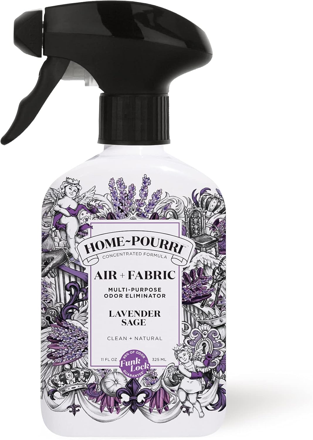 Home-Pourri Air + Fabric Multi-Purpose Odor Freshener Spray, 11 Fl Oz, Up to 570 Uses, Lavender Sage Scent, Room Deodorizer with Essential Oils, for Carpets, Couches, Bedding & Curtains