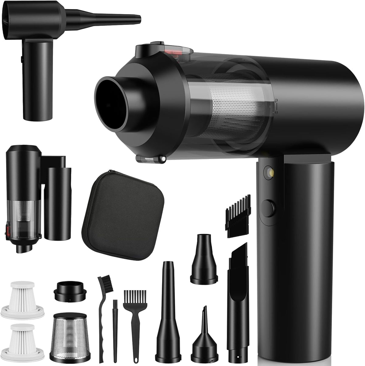 Car Vacuum Portable Cordless with 16000PA Ultra Suction 4-in-1 Foldable Air Duster & Brushless Motor Rechargeable Handheld Vacuum for Pet Hair, Car Seats, Home & Office Cleaning