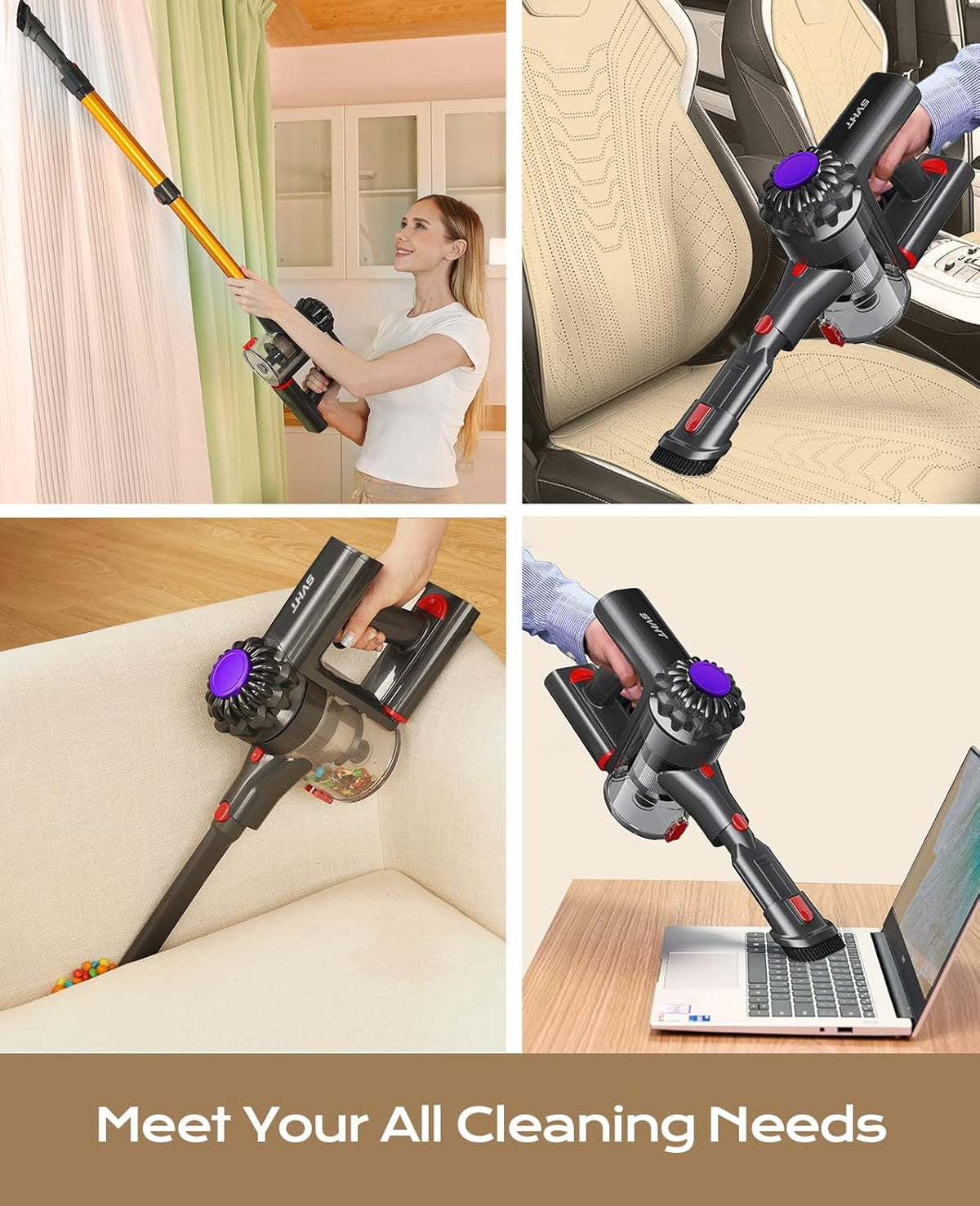 V15 Cordless Vacuum Cleaner, 45Mins Powerful Vacuum Cleaners for Home, Lightweight Stick Vacuum with Advanced Green Light Tech, Rechargeable Battery Vacuum for Carpet,Pet Hair,Hardwood Floor