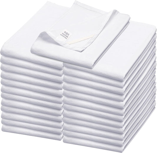 Flour Sack Towels| TeaTowel for Crafts| Kitchen Dish Cotton Blank Towel for Embroidery|Baking Bread Proofing Linen Cover| Thick Absorbent Quick Dry| 24 Pack 28"x28" White