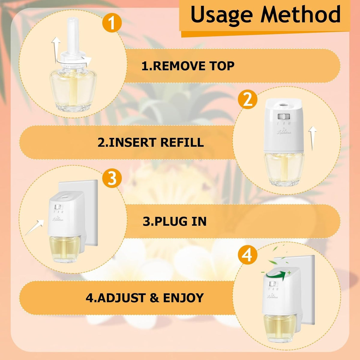 Plug-in Refills Home Plug-in Air Freshener - Hawaiian Scent Refills 6 Count Long-Lasting Fragrance, For Rooms and Bathrooms Wall, Compatible with Air Wick, Compatible with Glade