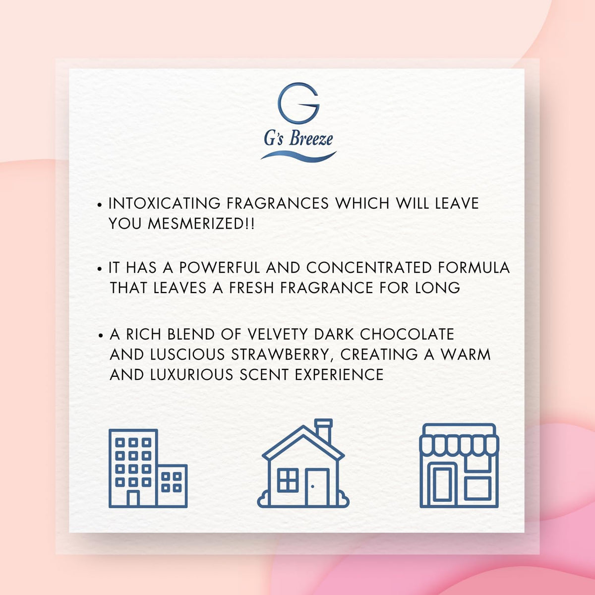 G's Breeze Dark Chocolate & Strawberry Diffuser Oil Refill - Gentle Fragrance & Soothing Aroma of Velvety Dark Chocolate with Juicy Strawberry - Long-Lasting - Ideal for Home, or Office - 60 ML