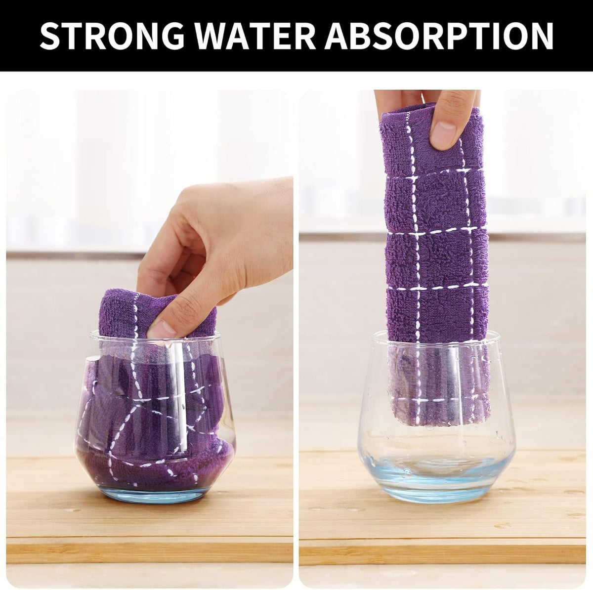Homaxy 100% Cotton Terry Kitchen Towels(Purple, 13 x 28 inches), Checkered Designed, Soft and Super Absorbent Dish Towels, 12 Pack