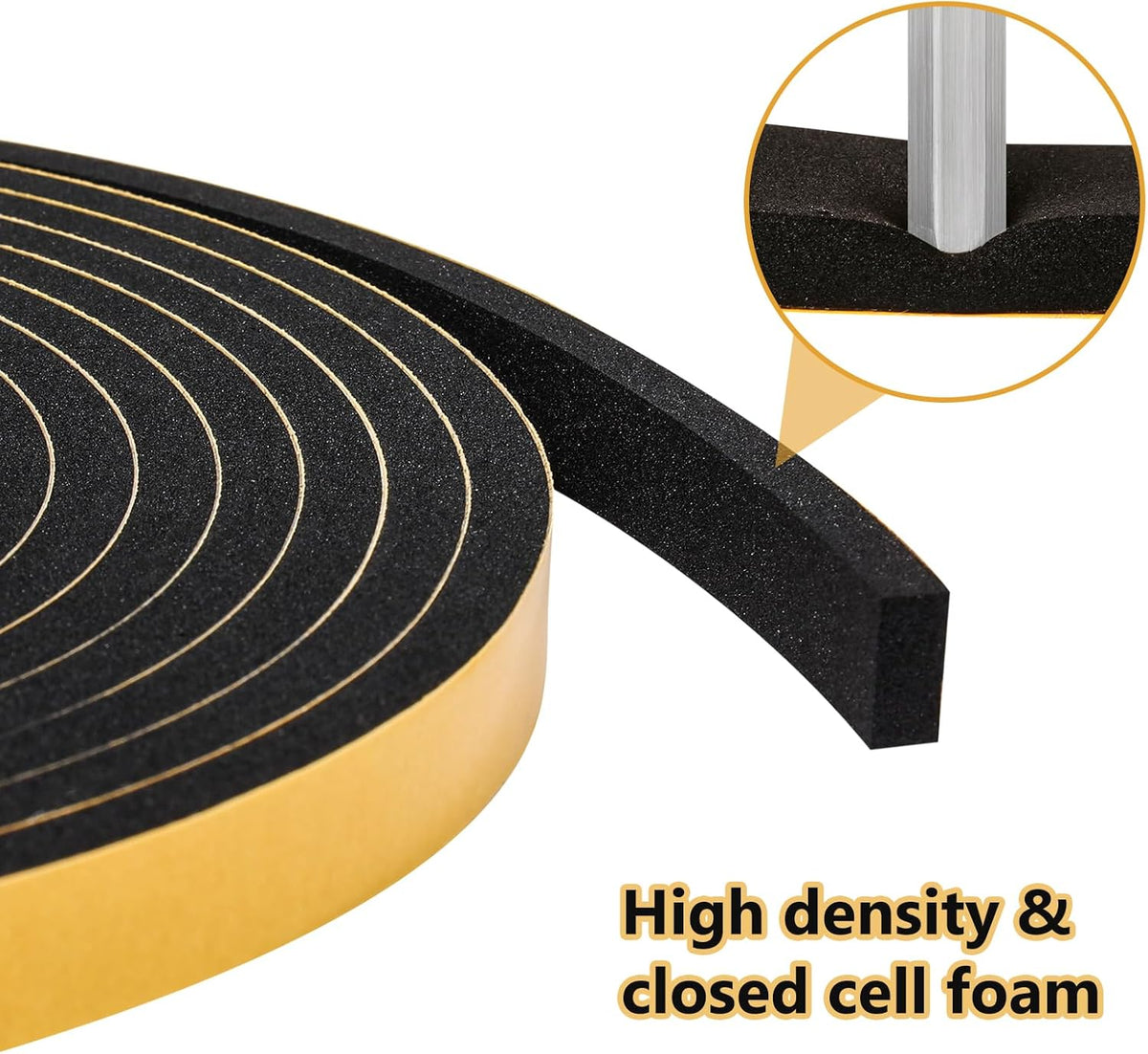 26Feet Weather Stripping Seal (1 Inch X 1/8 Inch) for Door Window, High Density Foam Tape, Soundproofing, Insulation Strip, Door Sealers for Door Frame- Black