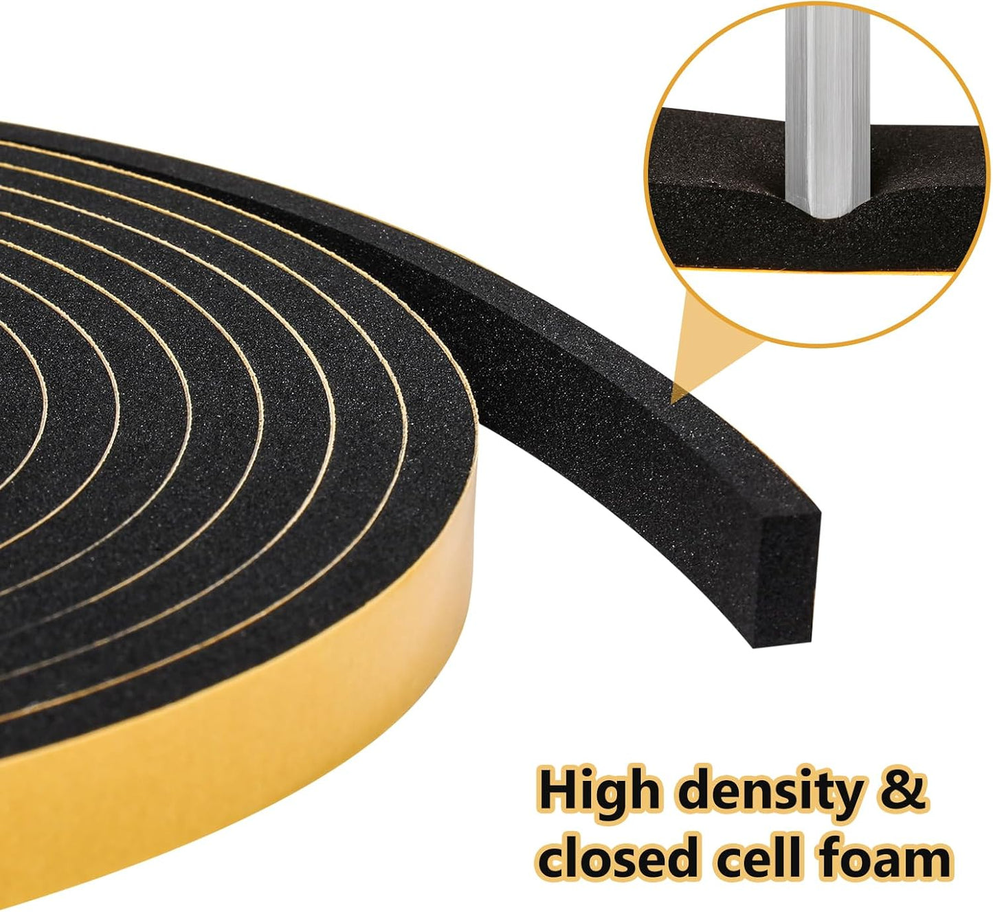 Black Weather Stripping Door Seal Strip (3/5 Inch X 1/8 Inch X 26Feet), Strong Adhesive, Lightproof, Soundproof, Weatherproof Foam Tape Insulation for Sliding Door, Front Door Frame, Windows