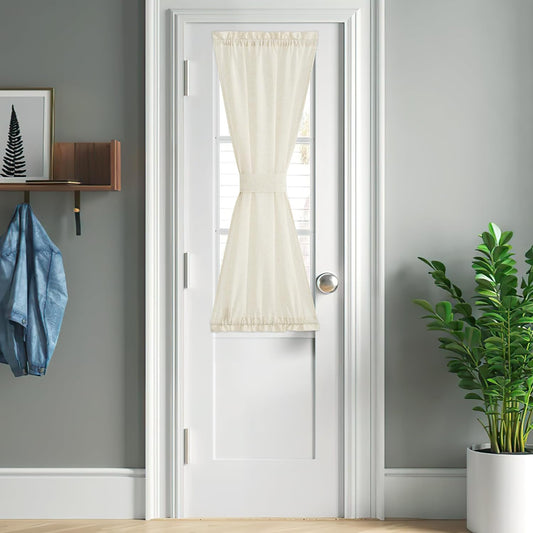 NICETOWN Natural Linen Blended Door Curtain - Farmhouse French Curtain Light Filgtering Tricia Short Window Covering for Patio Sidelight Door Blind Tie Up Shade, W26 x L50 in, 1 Pc, Off White