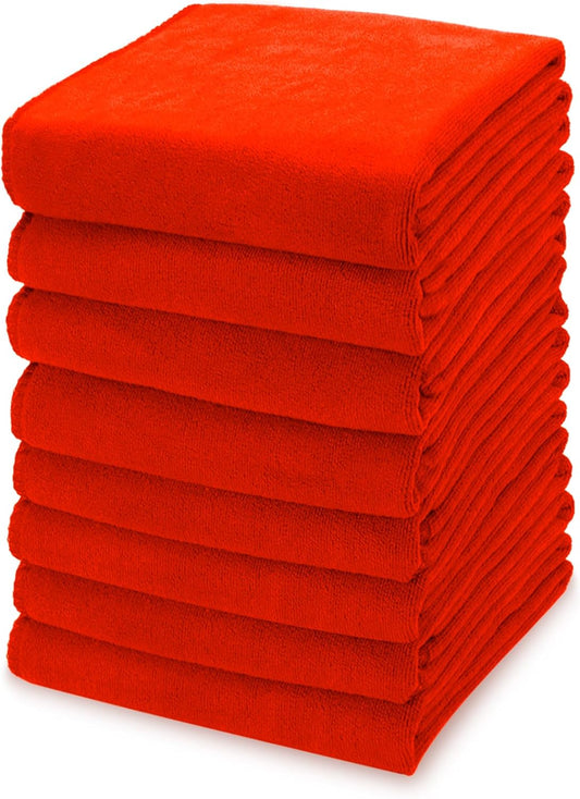 kimteny 13x28 Inches Kitchen Cloth Dish Towels, 400 GSM Premium Dishcloths, Super Absorbent Coral Velvet Microfiber Cleaning Cloths, Fast Drying Rags for Washing Dishes (8 Pack, Red)