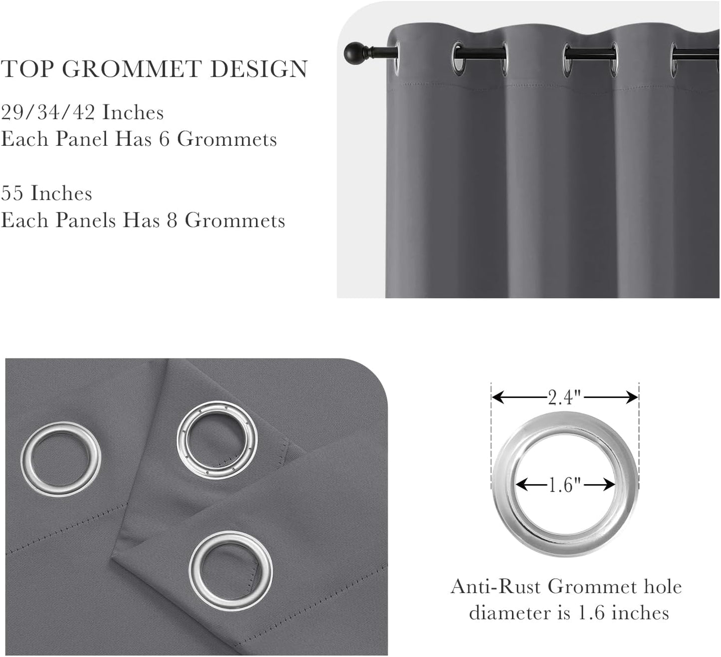PONY DANCE Grey Short Blackout Curtains for Kitchen 45 Inch Length, Thermal Insulated Grommet Curtains for Bedroom, Black Out Drapes for Bathroom Small Window (2 Panels Set, 34 inches Wide)