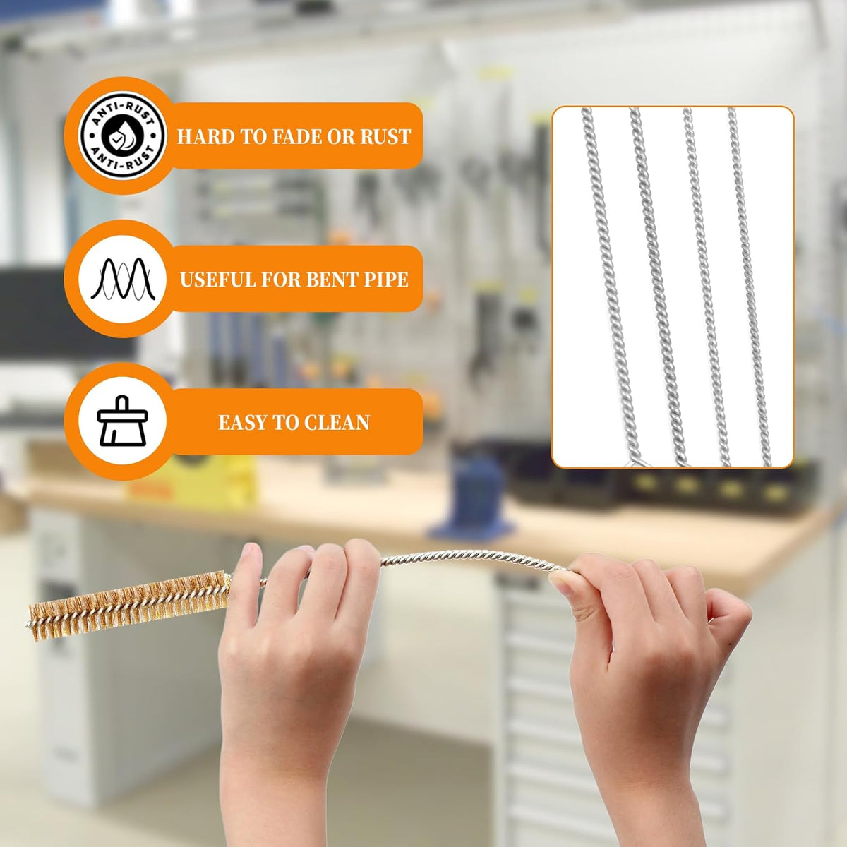 14-Pieces Brass Wire Brush Stainless Steel Tube Brush Set 12" Round Wire Brushes Kit Bore Brush Metal Bristle Cleaning for Pipe, Tube, Auto Parts, Engine (6mm/8mm/10mm/12mm/15mm/20mm/22mm)