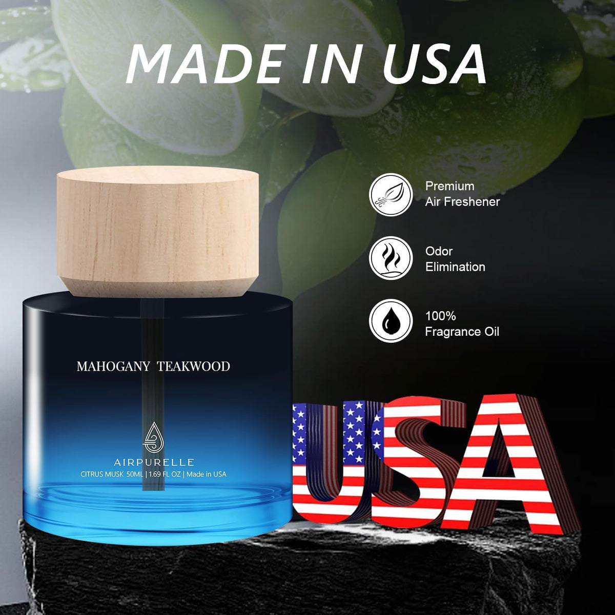 Car Air Freshener for Men & Women – Long-Lasting Mahogany Teakwood Essential Oil Diffuser for Car Cup Holder – 50ML (1.7 FL OZ) Car Scent Diffuser, Inspired by Perfume – Made in USA