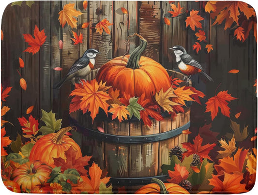 Fall Pumpkin Dish Drying Mat for Kitchen Counter 18x24 Inch Autumn Maple Leaves Microfiber Drying Mats Absorbent Reversible Thanksgiving Day Dish Pad Autumn Orange Dish Mats for Drying Kitchen Decor