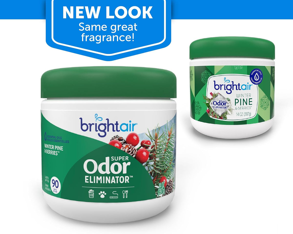 Bright Air 14 oz. Super Odor Eliminator, For Medium-Size Spaces, Winter Pine & Berries Scent, Case of 6, Odor Eliminator & Air Freshener, Natural Essential Oils, Lasts Up to 90 Days Each
