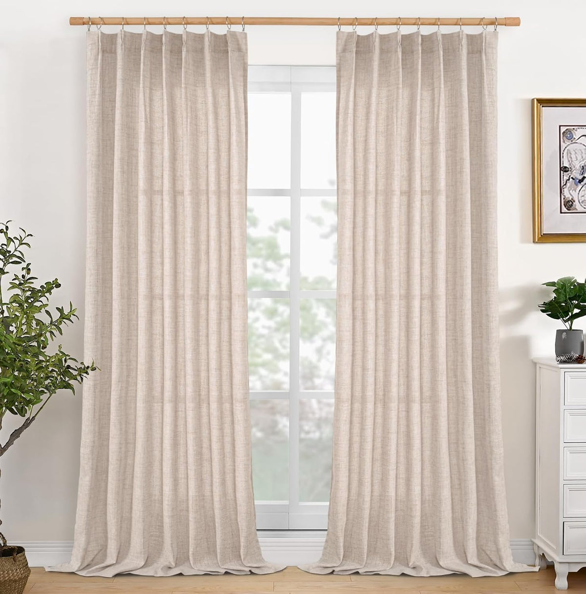 YoungsTex Pinch Pleated Linen Curtains 102 Inch Length 2 Panels Light Filtering Textured Window Drapes for Living Room Bedroom Sliding Door Back Tab, 40 X 102 Inch