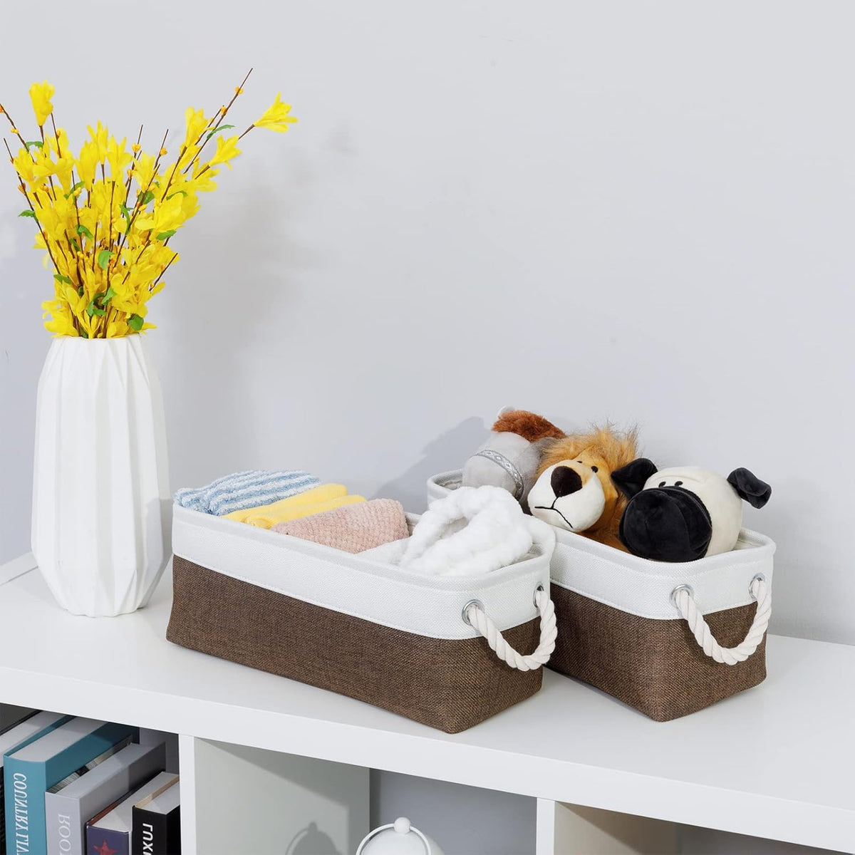DULLEMELO Toilet Paper Storage Basket, Toilet Tank Basket with Rope Handles for Bathroom Storage