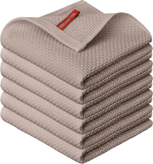 Artoid Mode 100% Cotton Brown Waffle Weave Kitchen Dish Cloths, 12x12 Inch Ultra Soft Absorbent Quick Drying Kitchen Dish Towels Set of 6
