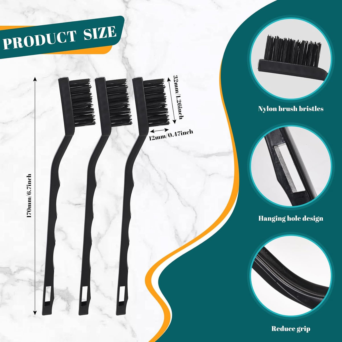 24 Pcs Mini Nylon Brush Set, Nylon Scratch Brush with Curved Handle, Cleaning Weld Slag and Rust