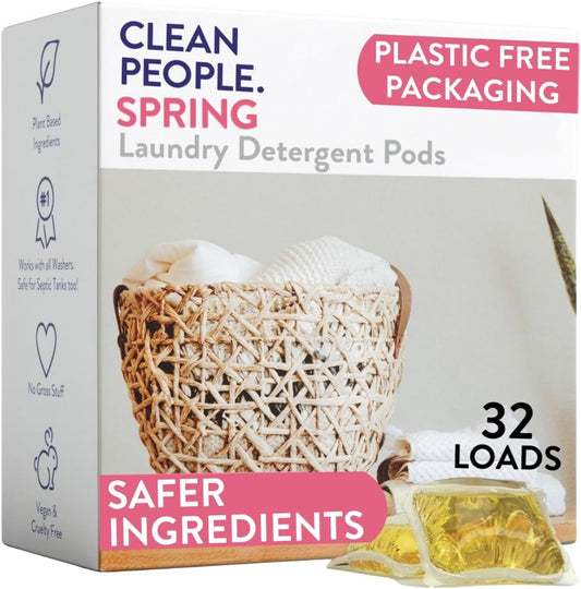 The Clean People Laundry Detergent Pods - Hypoallergenic Laundry Pods - Ultra Concentrated, Recyclable Packaging, Stain Fighting - Spring Scent, 32 Pack