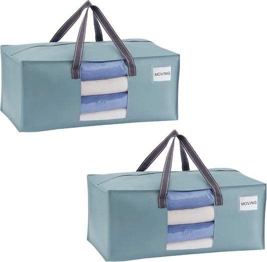 VENO 2 Pack Moving Bags for College, Heavy-Duty Storage Totes, Moving Boxes and Wardrobe Packing Supplies Alternative - Extra Large Durable Laundry Bags for Clothes (Light Blue Matte, 2 Pack)