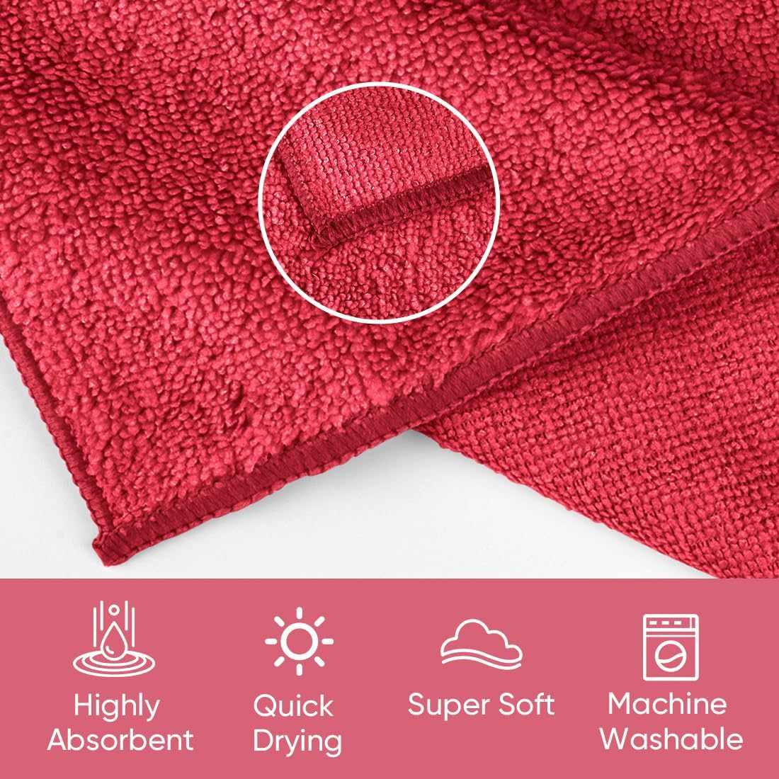 HOMEXCEL Red Microfiber Washcloths 12 Pack, Highly Absorbent and Soft Face Towel, Multi-Purpose Wash Cloths for Bathroom, Gym, Hotel, Spa and Kitchen,12x12 Inch