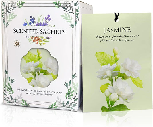 Jasmine Scented Sachet Bags - 12 Pack Closet Freshener Odor Eliminator, Long Lasting Home Fragrance for Drawers, Wardrobes & Cars, House Smell Good Products, Air Freshener for Closet