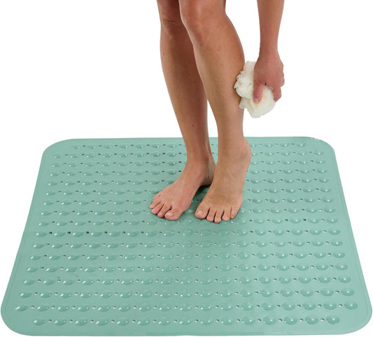 ENKOSI Extra Large Square Non Slip Shower Mat - 31 x 31-inch XL Bathroom Shower Mat - Square Shower Matts for Shower Stall Floors | Secure Suction Cups and Drain Holes (31x31 Aqua Green)