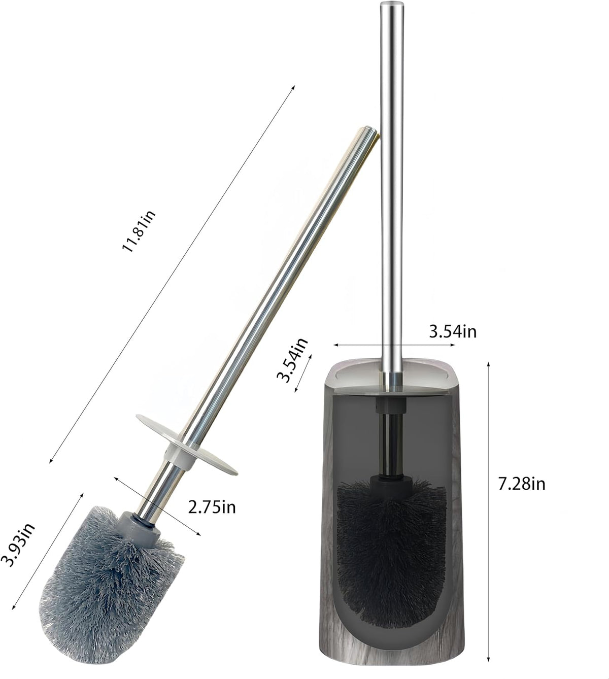 Marble Colored Toilet Brush and Holder Set,Stainless Steel Long Handle and Marble Colored Base for Bathroom Deep Cleaning，Space Saving for Storage，Drip-Proof，Grey