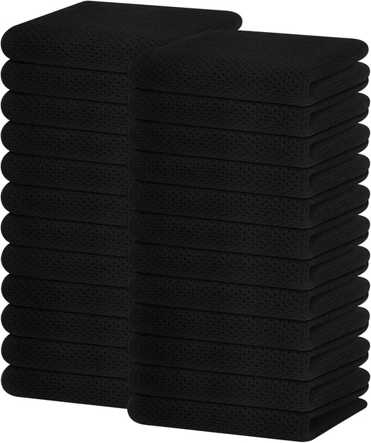 Homaxy 100% Cotton Waffle Weave Kitchen Dish Towels, Ultra Soft Absorbent Quick Drying Cleaning Towel, 13 x 28 Inches, 24-Pack, Black