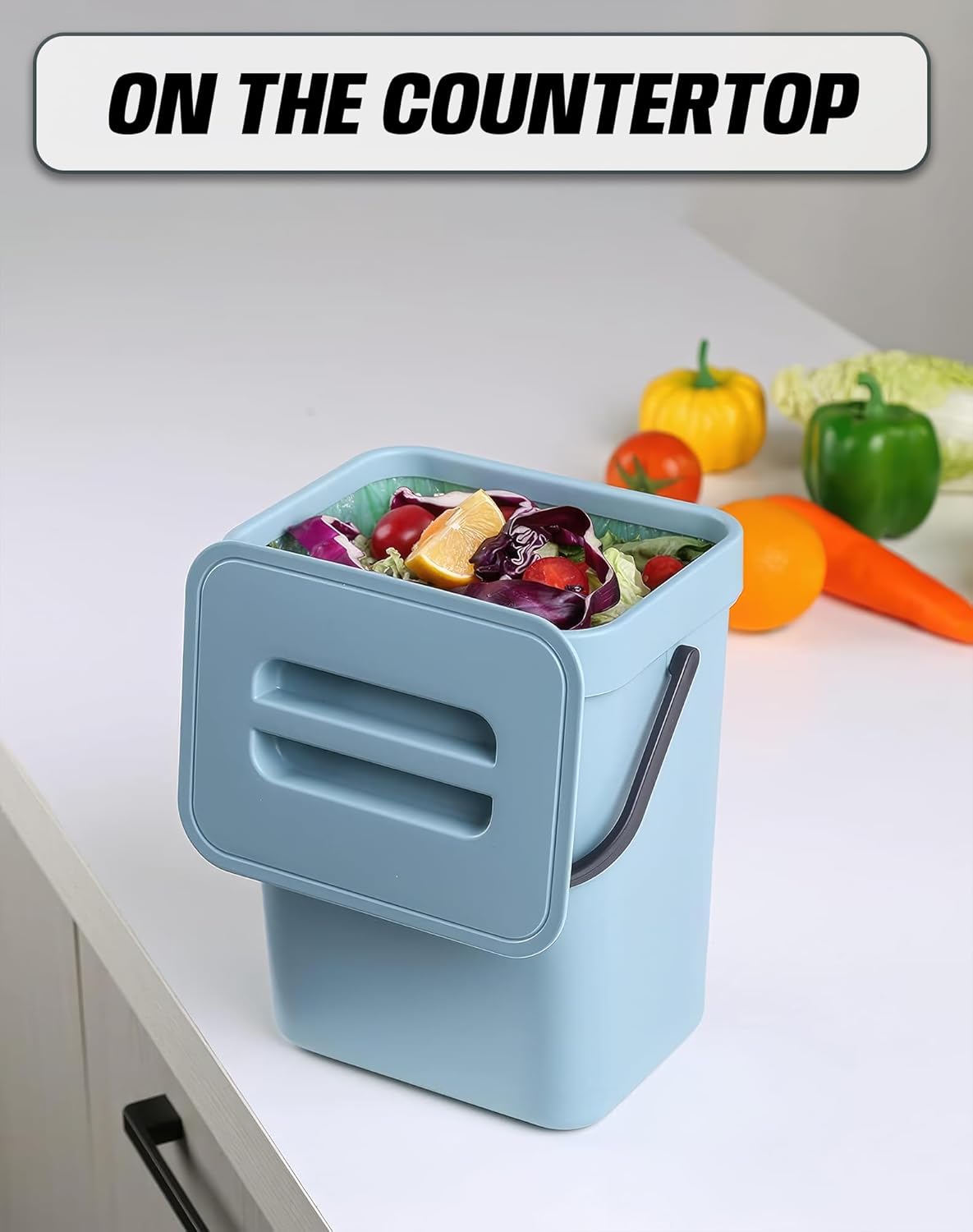 1.3 Gallon Small Trash Can with Lid - Countertop Food Waste Bin, Kitchen Hanging Trash Can for Cabinet Door/Under Sink, Small Garbage Can for Desk, 5L(Subtle Blue)