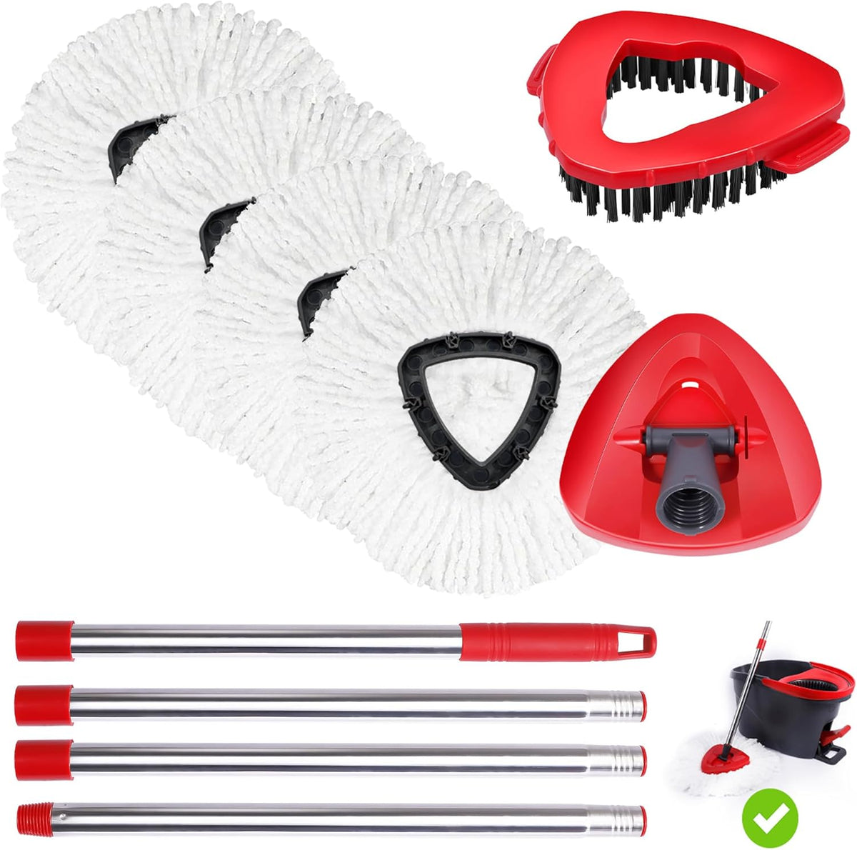 4 Packs Spin Mop Replacement Heads Compatible with Oceda EasyWring 1-Tank System, 30-58" Mop Handle,Scrub Brush and Base Combo Set,Mop Refills Easy to Replace and Cleaning (White,1-Tank)