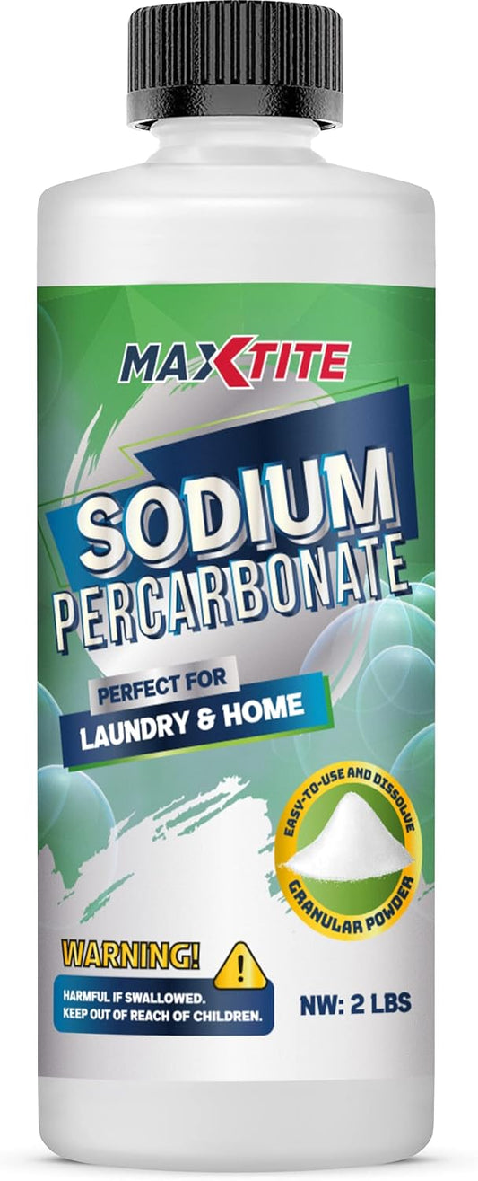 MAXTITE Sodium Percarbonate (2 lbs) - 100% Pure - Solid Hydrogen Peroxide/Oxygenated Bleach - Multi-Use Cleaner for Home & Laundry - HDPE container w/Resealable Child Resistant Cap
