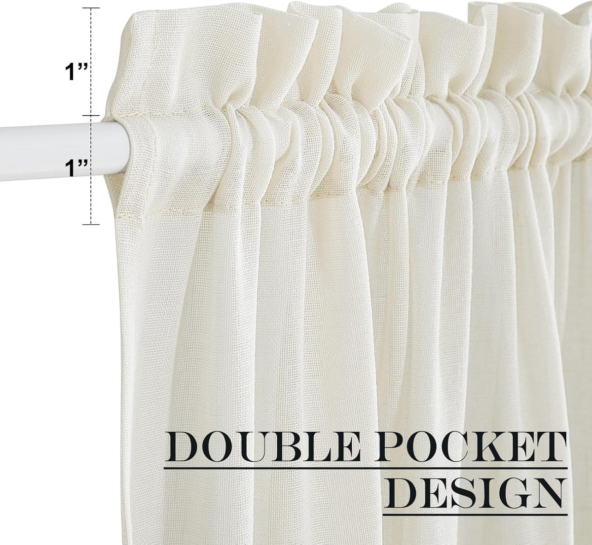 NICETOWN Linen Curtains 50 Inches Long for Bedroom Living Room Door, Light Filtering Sheer Curtains for French Front Back Door, Tie up Blind Shade, 1 Panel, 26" W x 50" L, Ivory White
