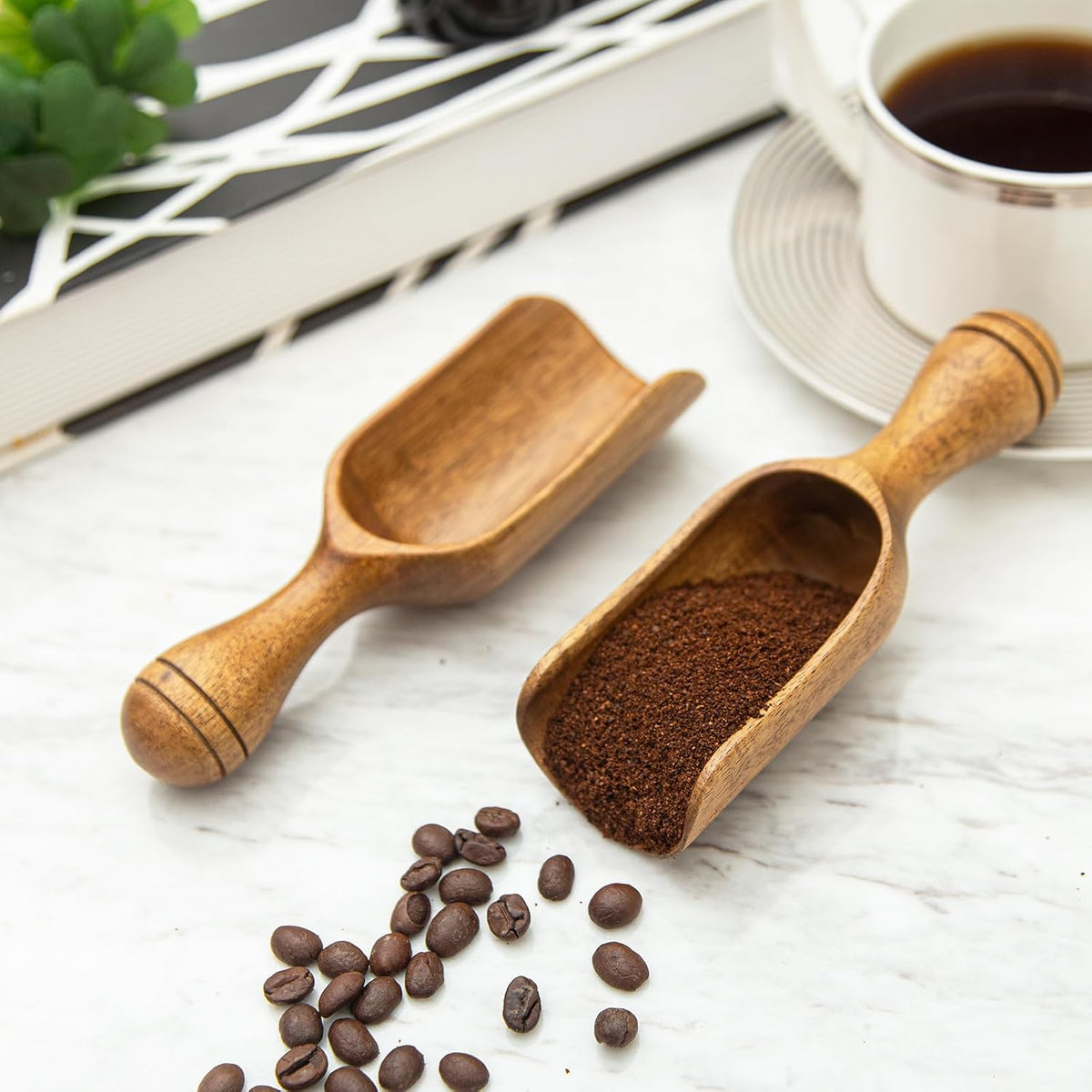 Big Coffee Scoop Shovel, 2pcs Wooden Scoop for Jars, Acacia Large Ground Coffee Scoop 5.9″ Measuring Spoons for Coffee Scoops, Tea, Powder- Multifunctional Kitchen Scoop for Bath Salts,Laundry